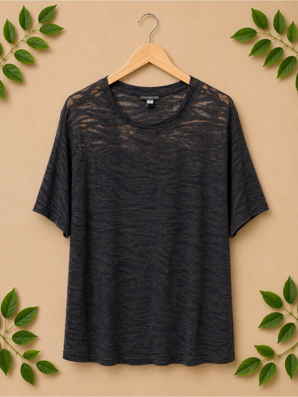 NWT Women's Black Sheer Knit Short-Sleeve Top
